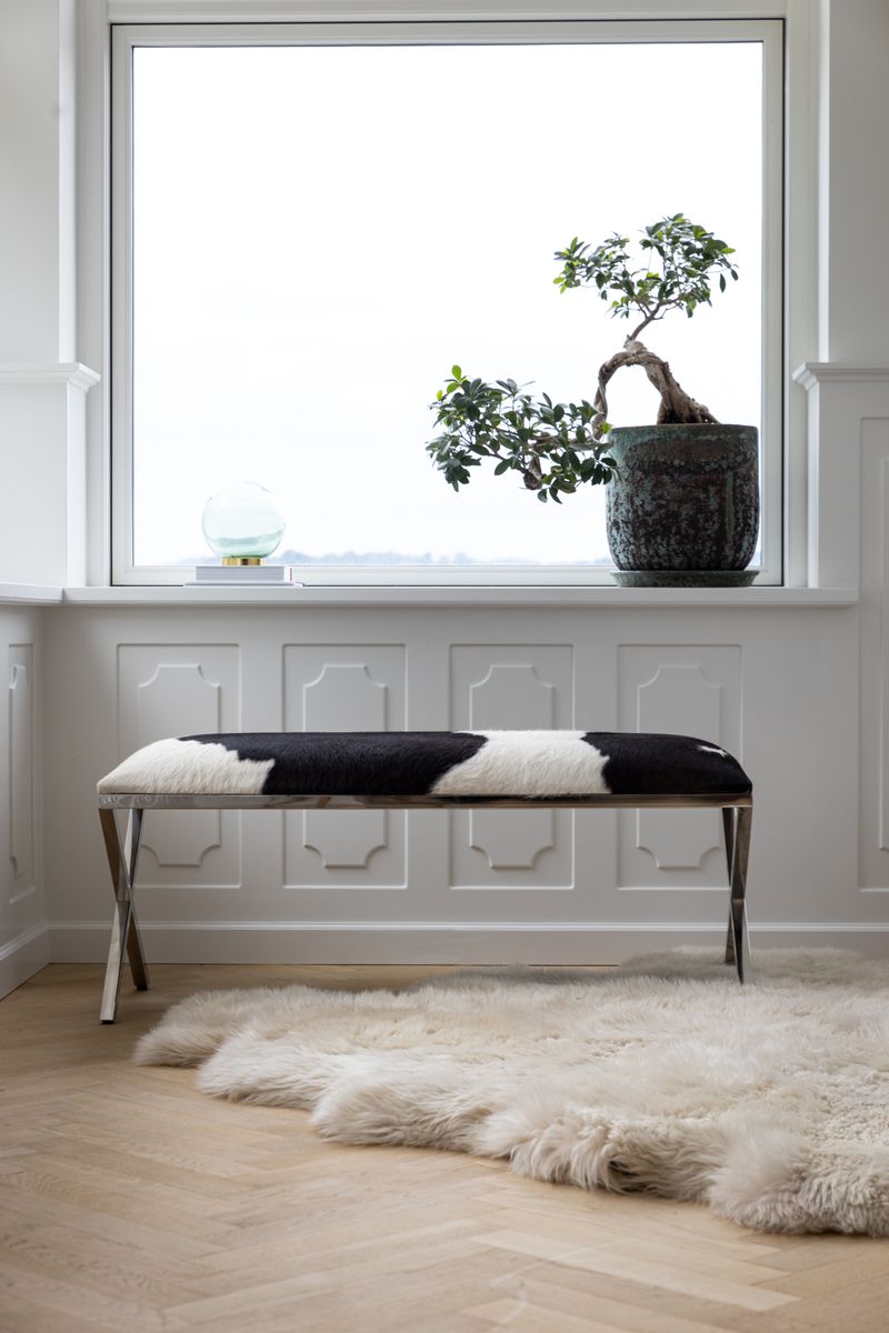 Bench Of Cow Hide | 43x18x18 in Salt/Pepper/Black/White