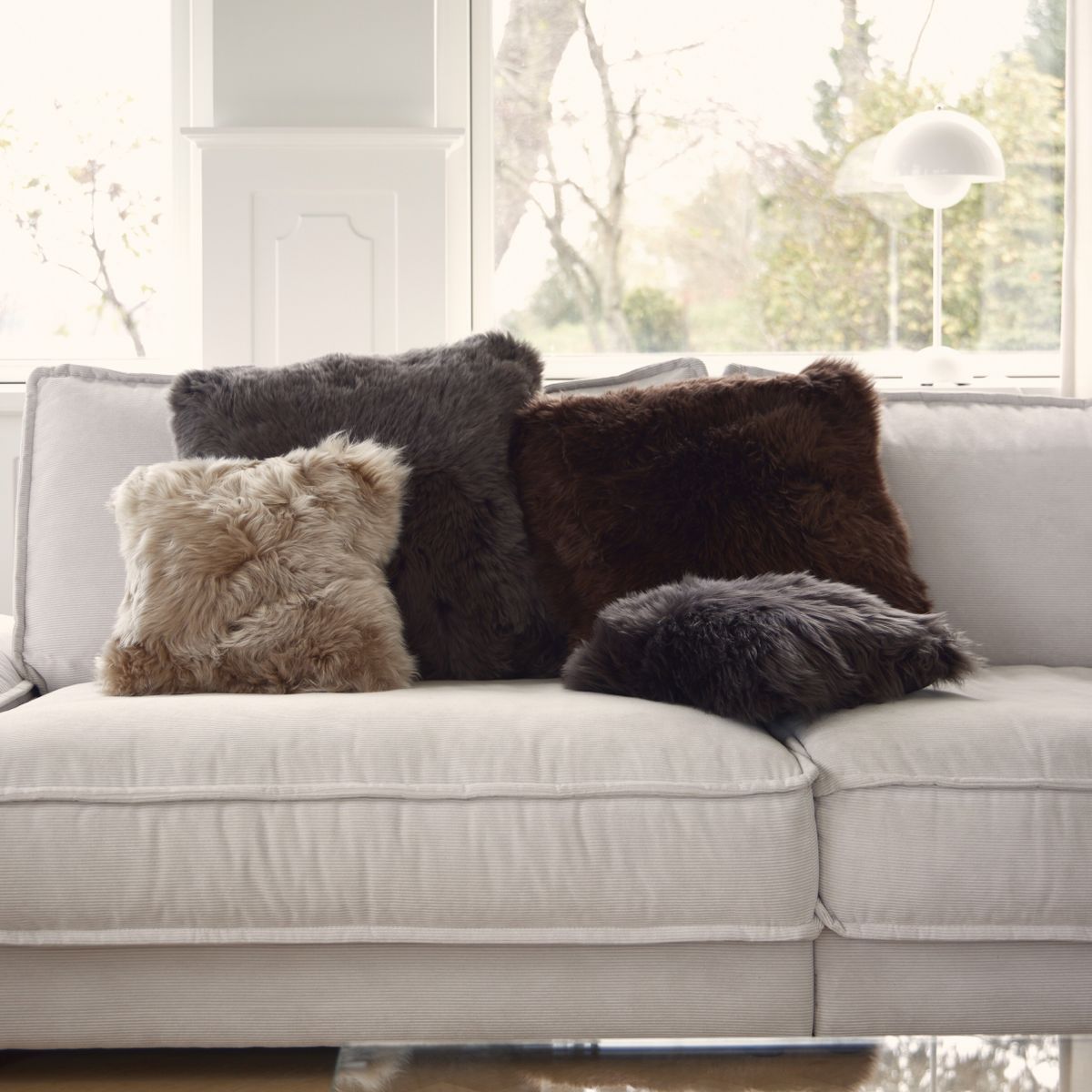 Long-Wool Sheepskin Cushion | 14x14 in Aubergine