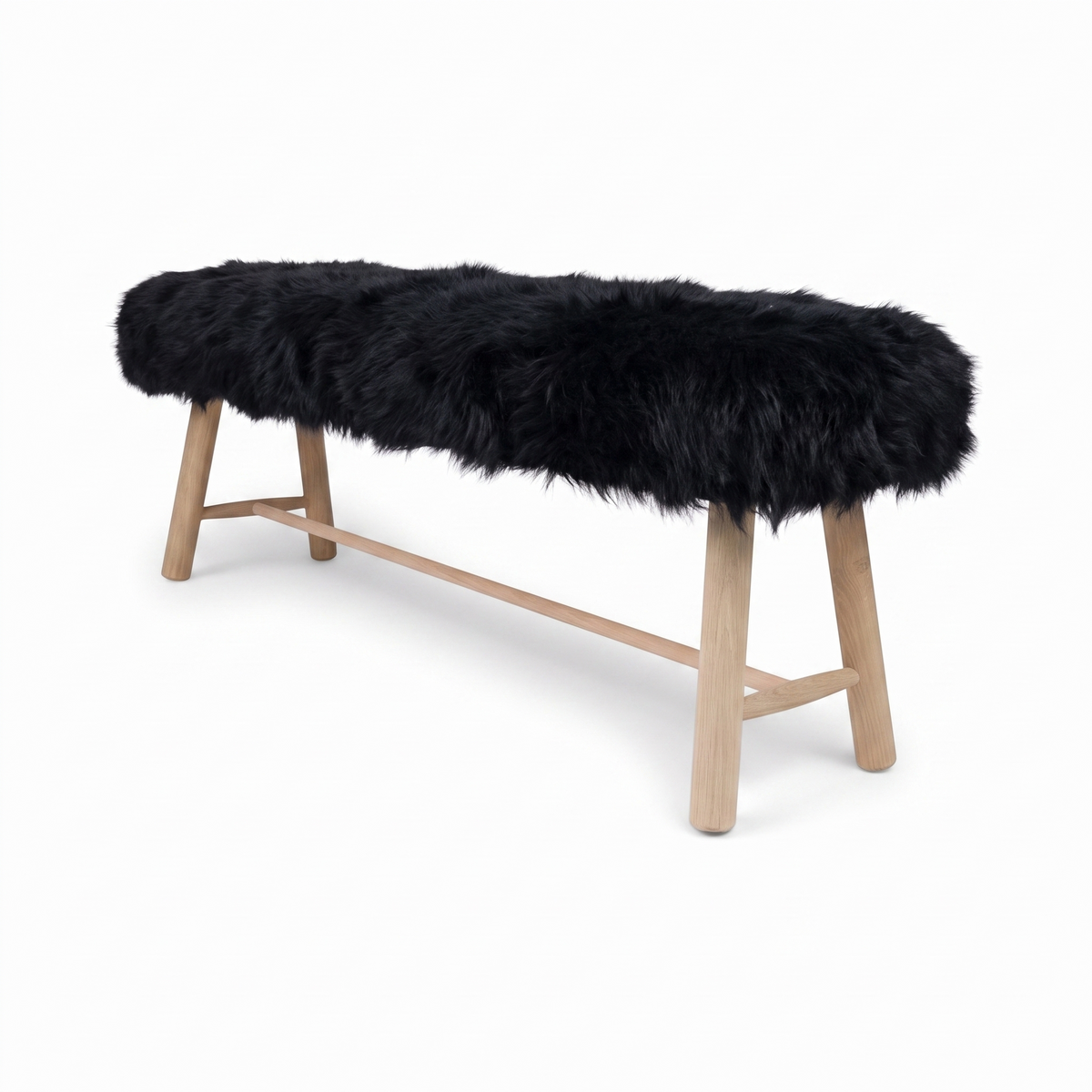 Theodor Bench with New Zealand Long Wool Sheepskin | Oak Legs Black