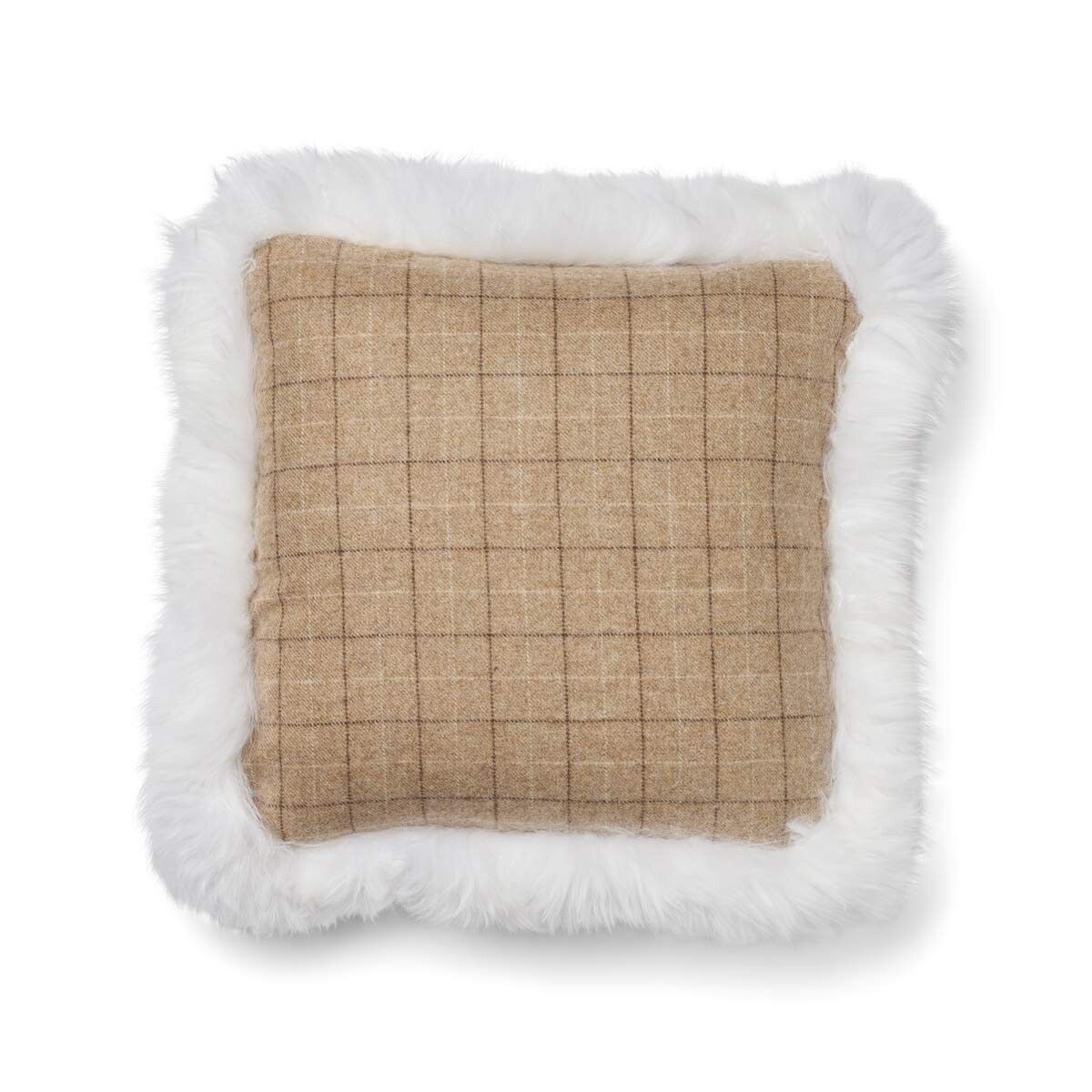 Wool Cushion | Doublesided | LW trim | 20x20 in Oatmeal-Beige/Ivory
