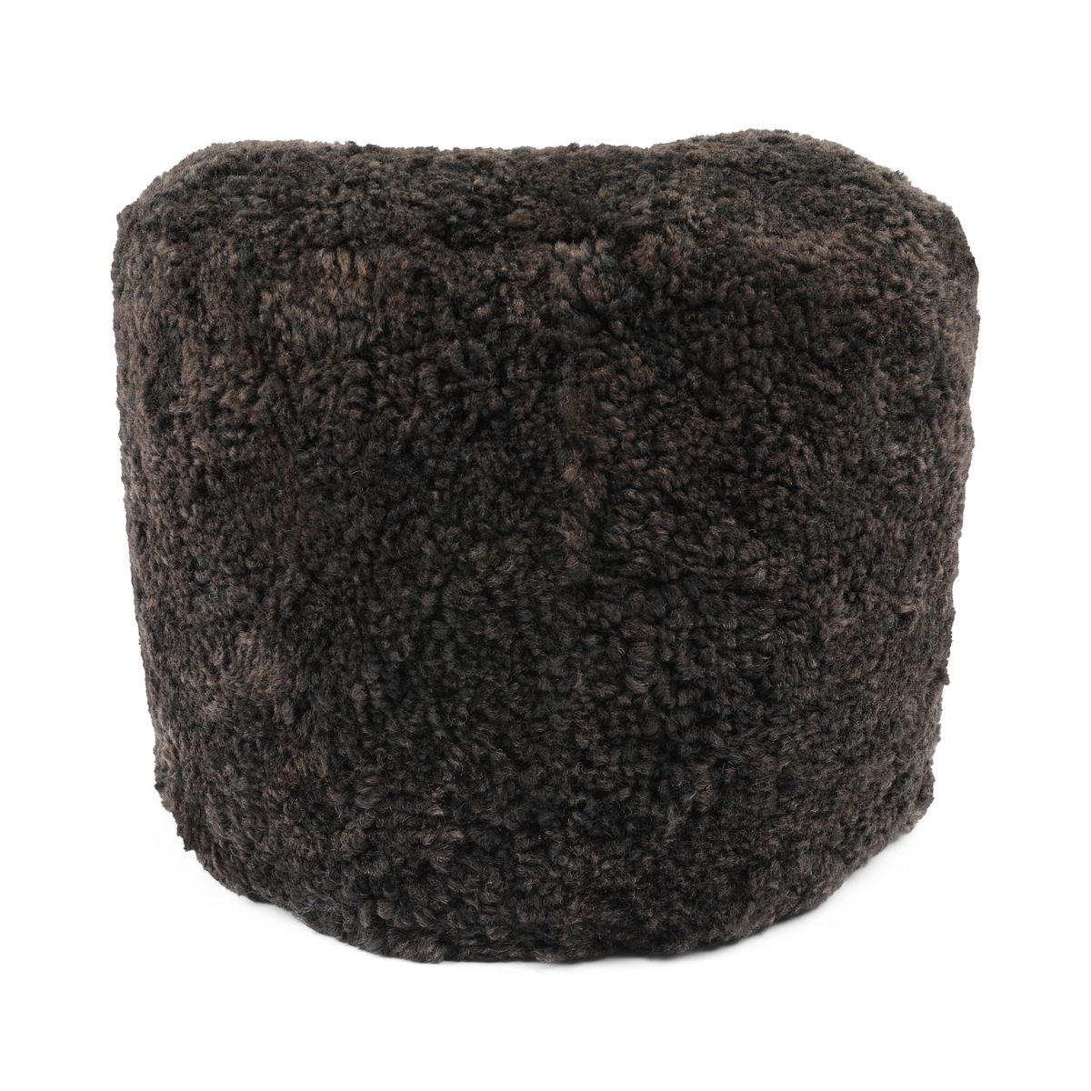 Short Wool Curly Sheepskin Pouf Chocolate