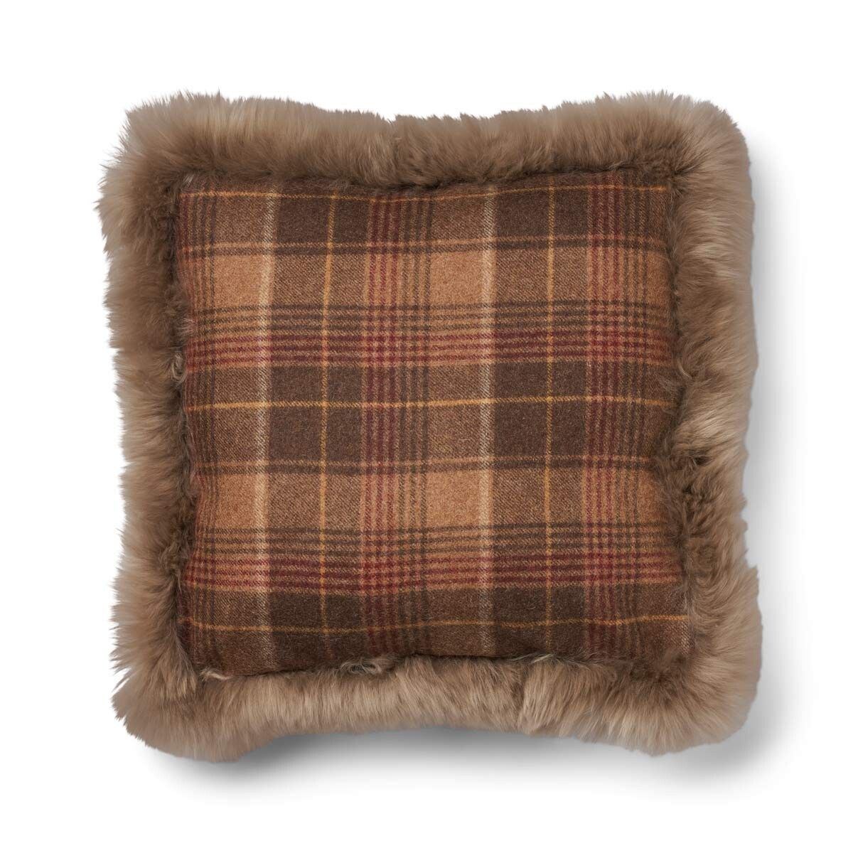 Wool Cushion | Doublesided | LW trim | 20x20 in Cocoa-Dark Brown/Taupe