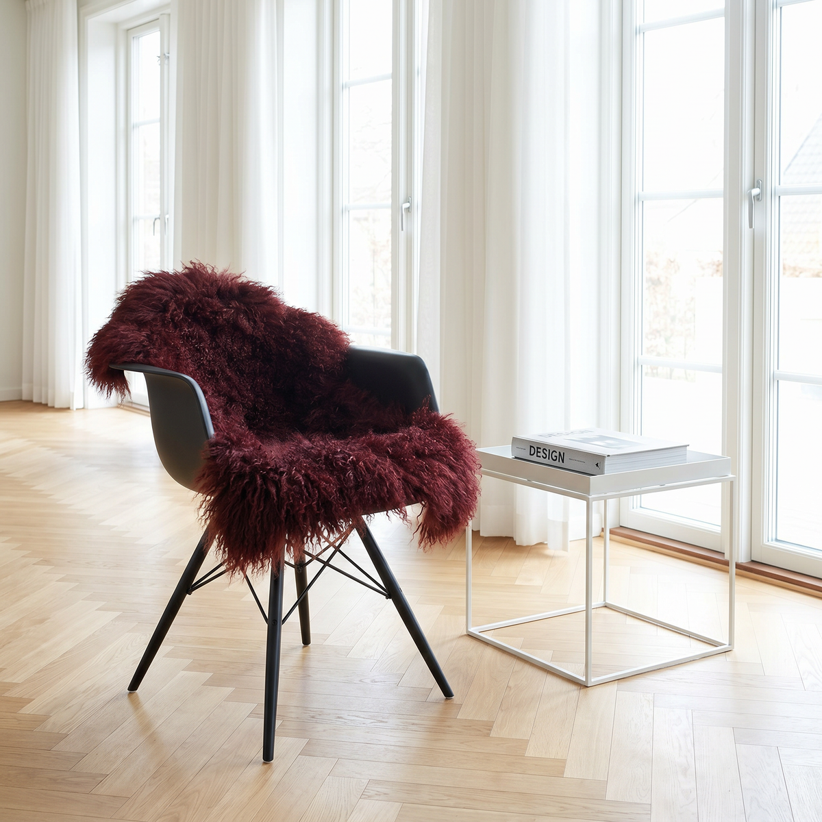 Curly Sheepskin | Tibetan | 33x20 in Burgundy