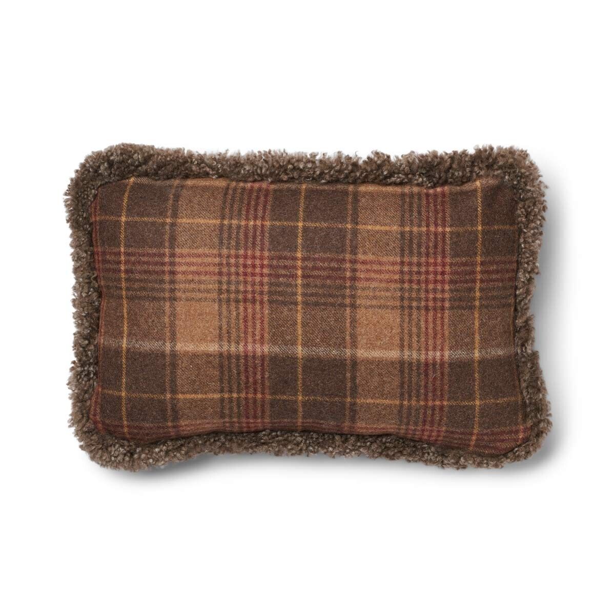 Wool Cushion Rectangular | Doublesided | SW trim | 13x20 in Cocoa-Dark Brown/Taupe
