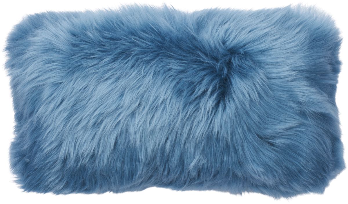 Long-Wool Sheepskin Cushion | Doublesided | New Zealand | 10x20 in Coral Blue