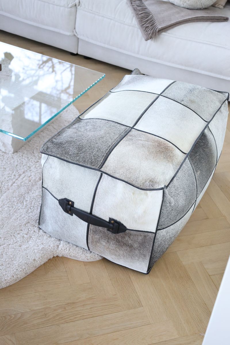 Calf Leather Pouf | Long |32x18x15 in Grey