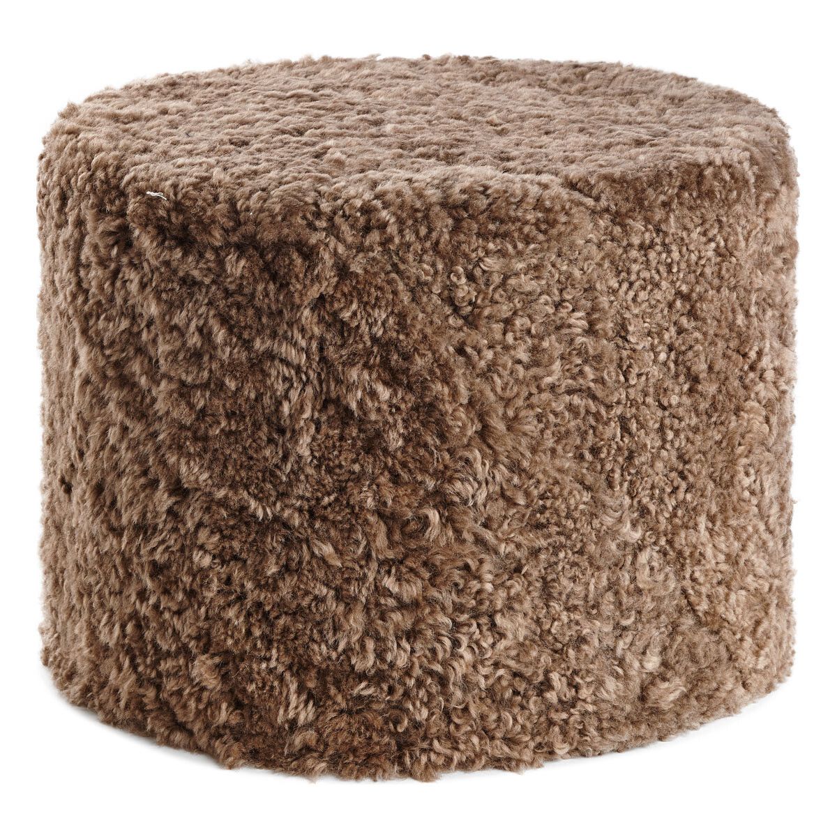 Short Wool Curly Sheepskin Pouf Light Taupe
