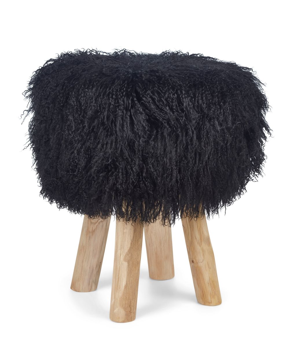 Theo Stool + Cover | Oak Legs | Tibet Sheepskin Black