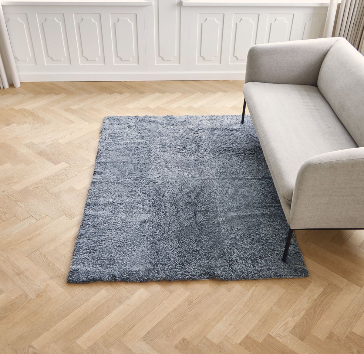 Short Wool Curly Sheepskin Design Rug Anthracite