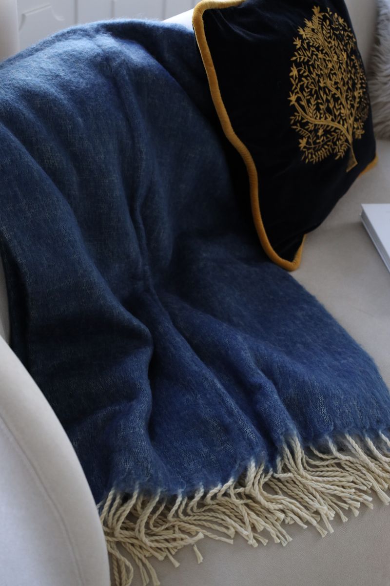 Throw of Mohair Double Face | 51x67 in Blue Grey