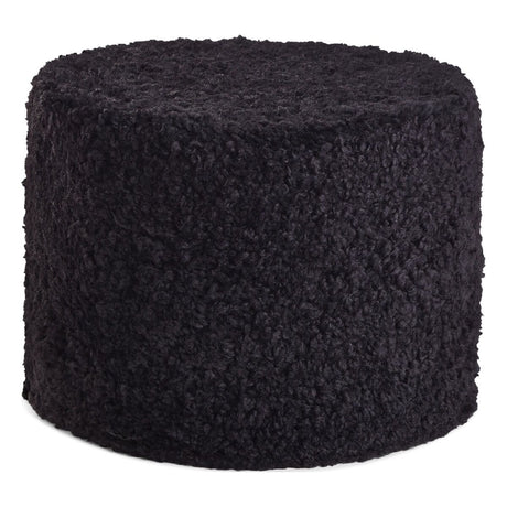 Short Wool Curly Sheepskin Pouf Black