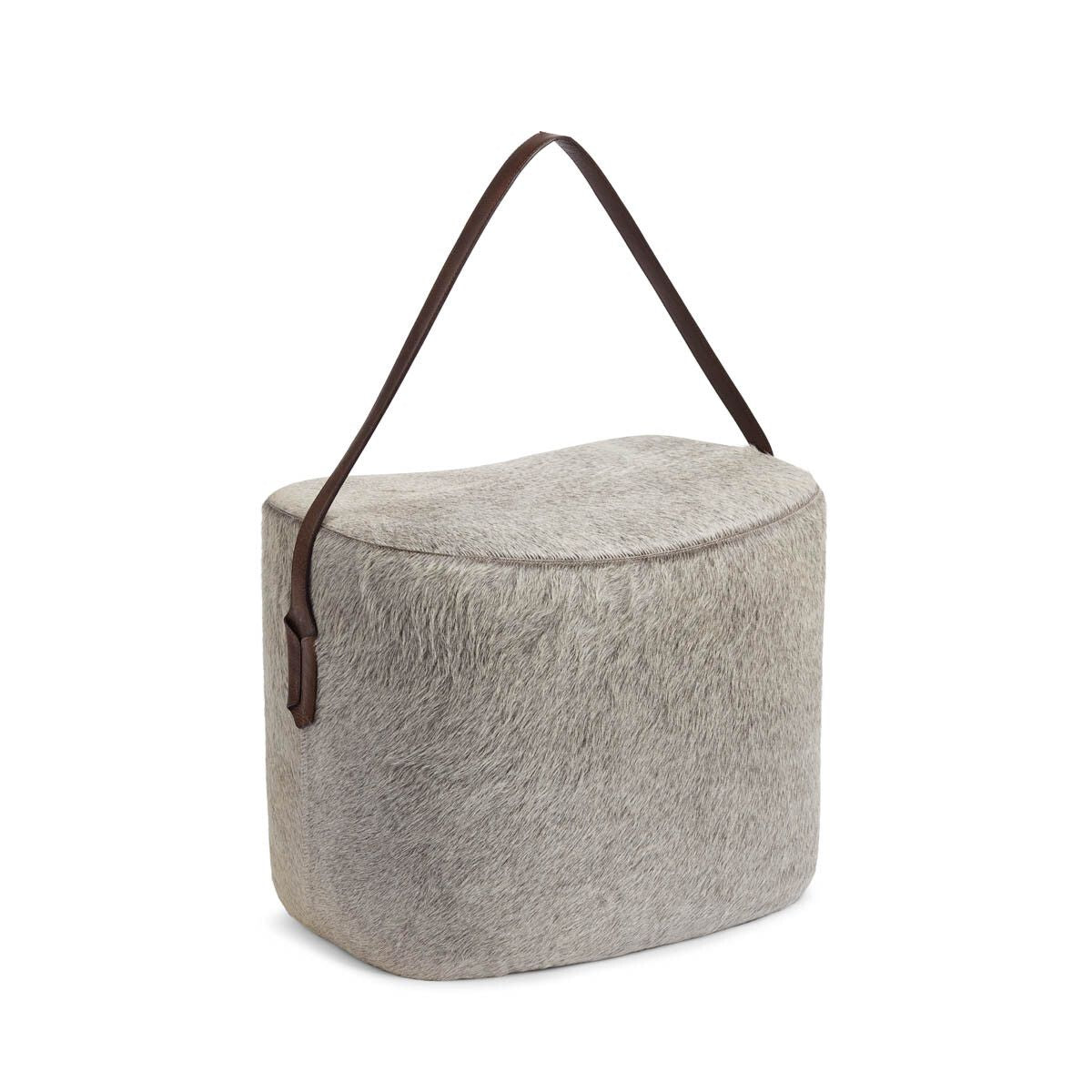 Calf Leather Pouf | Round | 18x14x15 in