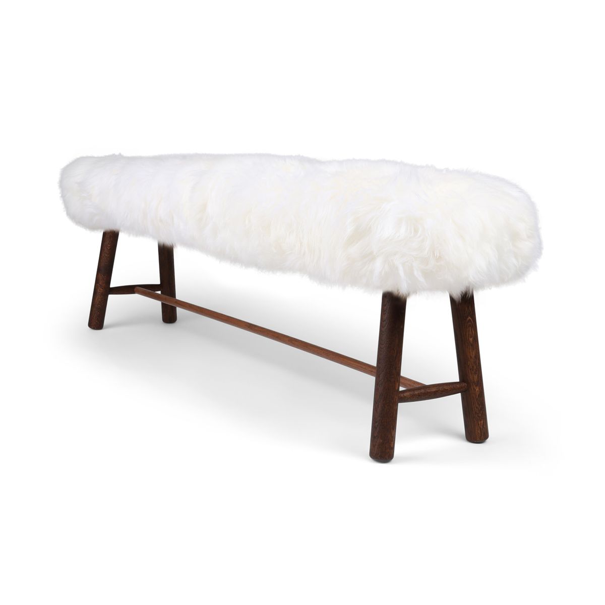 Theo Bench | New Zealand Long Wool Sheepskin | Dark Oil Oak Legs Ivory