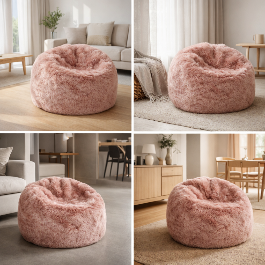 Round Sheepskin Bean Bag | Long Wool | Large | Rose