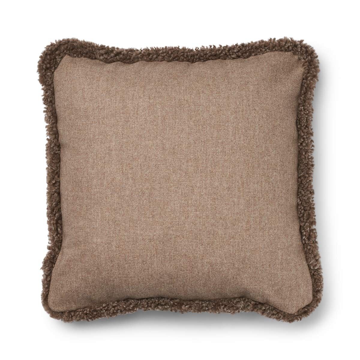 Short-Wool Sheepskin Cushion | SW trim | 20x20 in Beige/Taupe