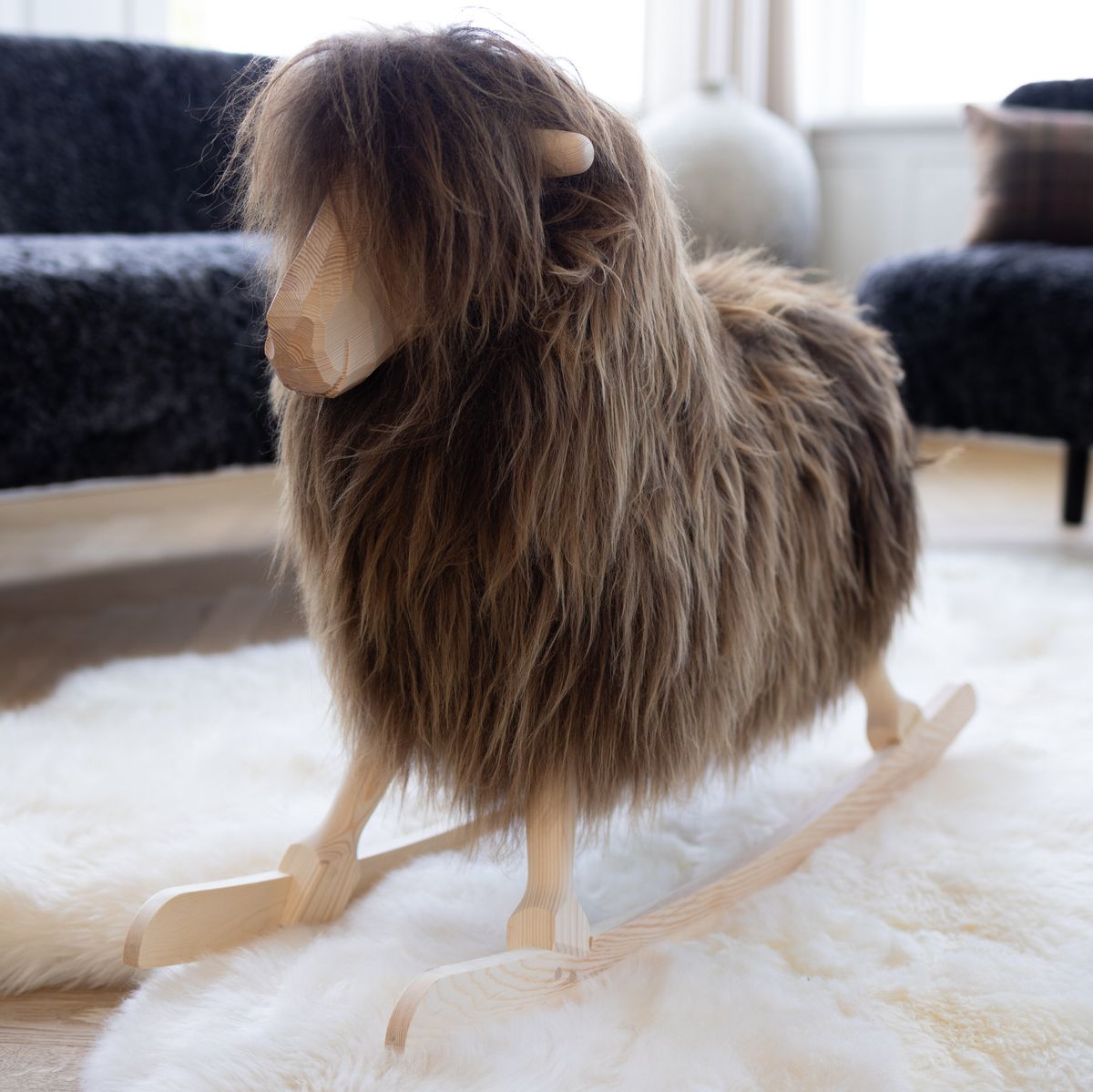 Rocking Sheep | Long Wool | 33x10x24 in | Large Blacky