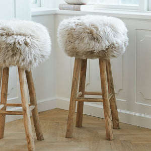 Theo Bar Stool + Cover | Oak Legs | New Zealand Sheepskin Walnut