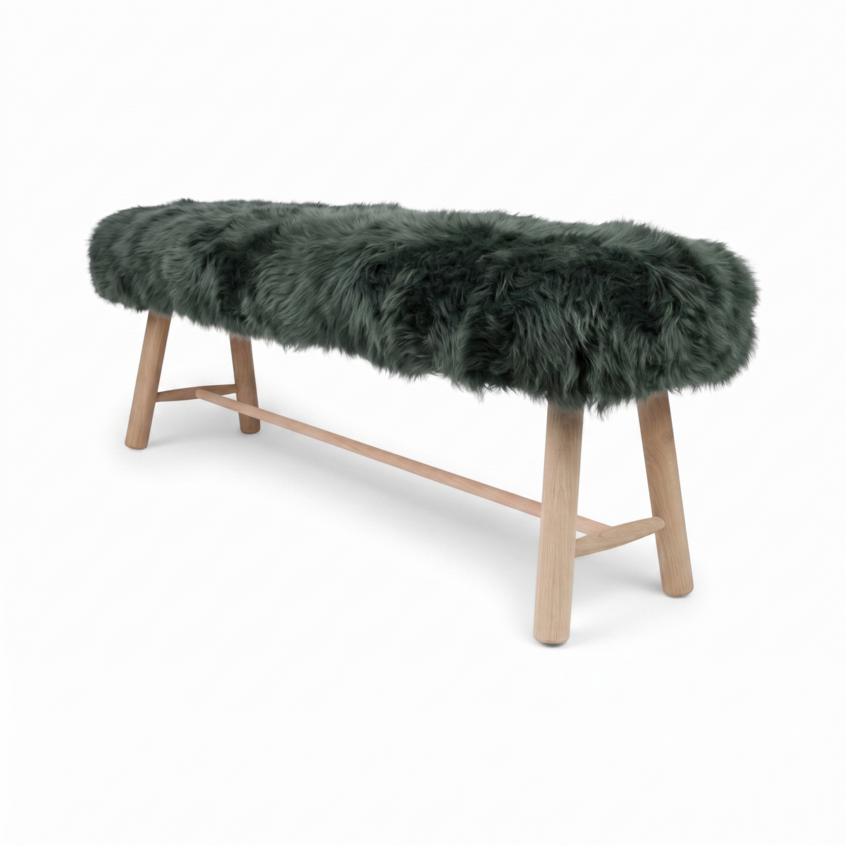 Theodor Bench with New Zealand Long Wool Sheepskin | Oak Legs Malachite (Green)