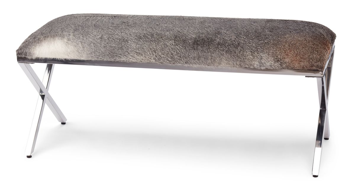 Bench Of Cow Hide | 43x18x18 in Natural Grey