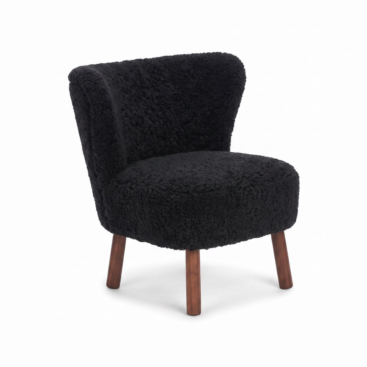 Emily Lounge Chair | Short Wool Black / Walnut Legs