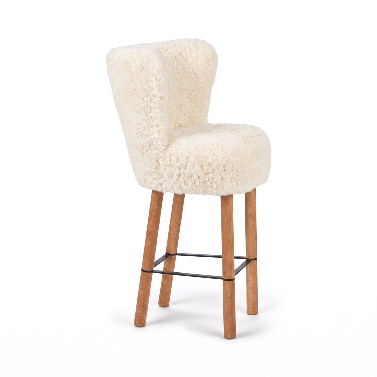 Emilia Bar Stool Ivory / Oak Legs w. Black Steel Frame