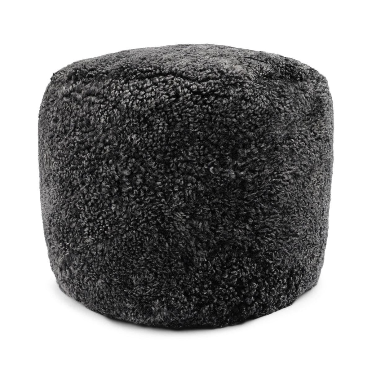 Short Wool Curly Sheepskin Pouf Anthracite