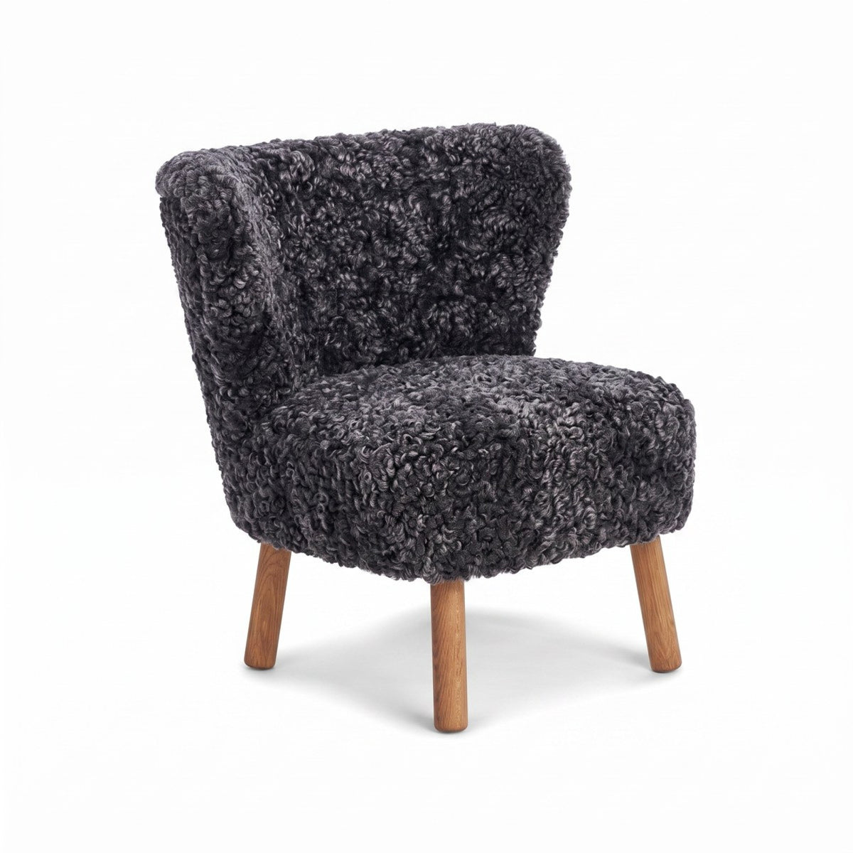 Emily Lounge Chair | Short Wool Anthracite / Oak Legs