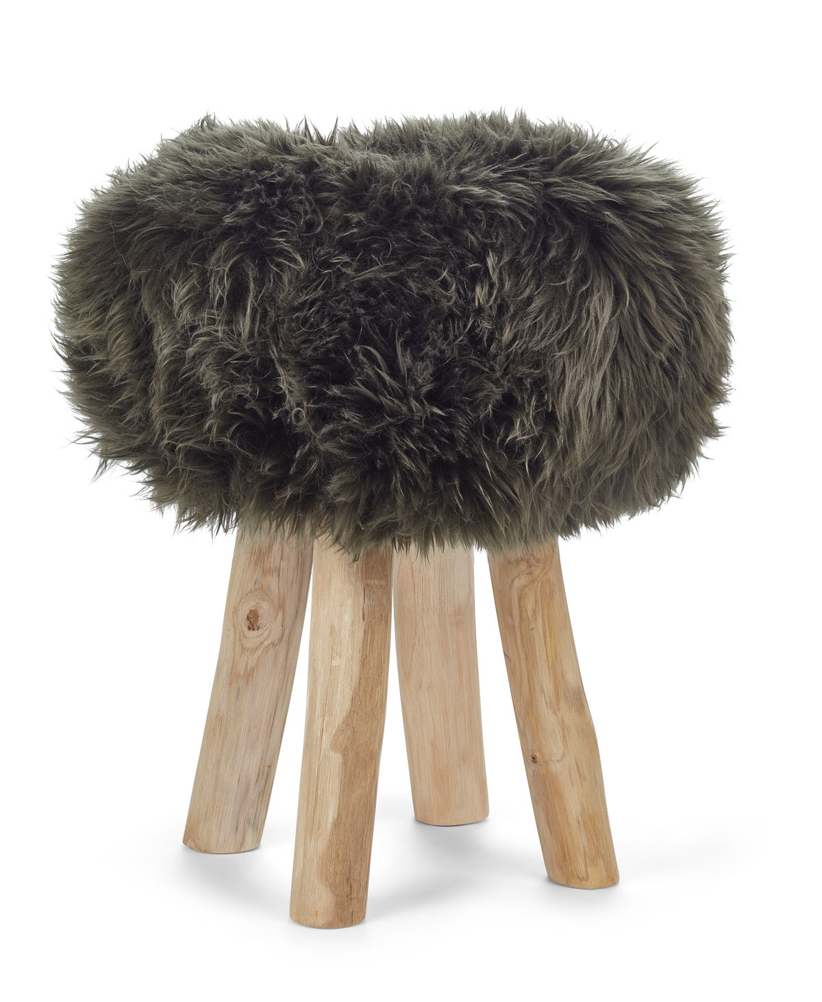 Theo Stool + Cover | Oak Legs | New Zealand Sheepskin Hedge Green