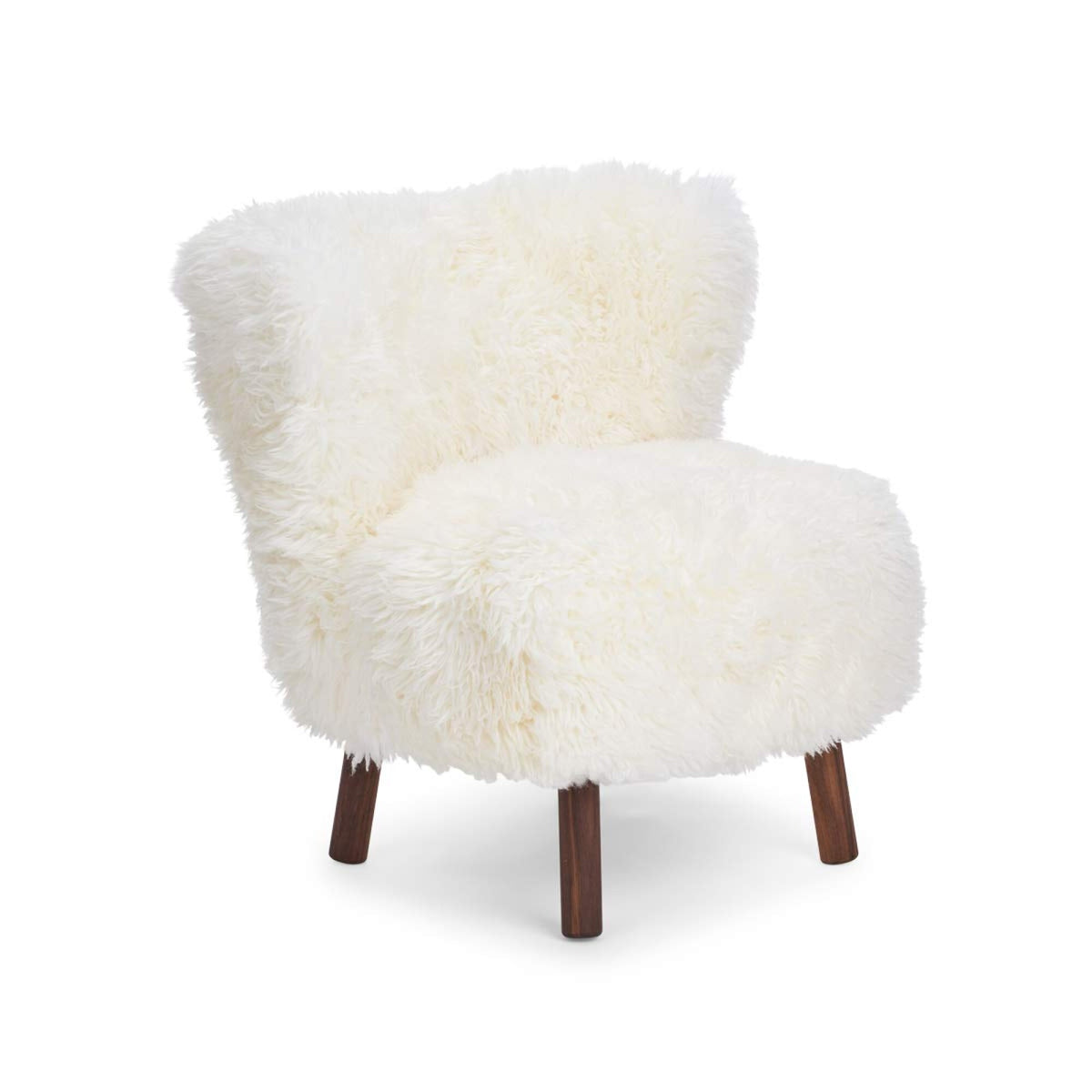 Emily Lounge Chair | Long Wool Snow White / Walnut Legs