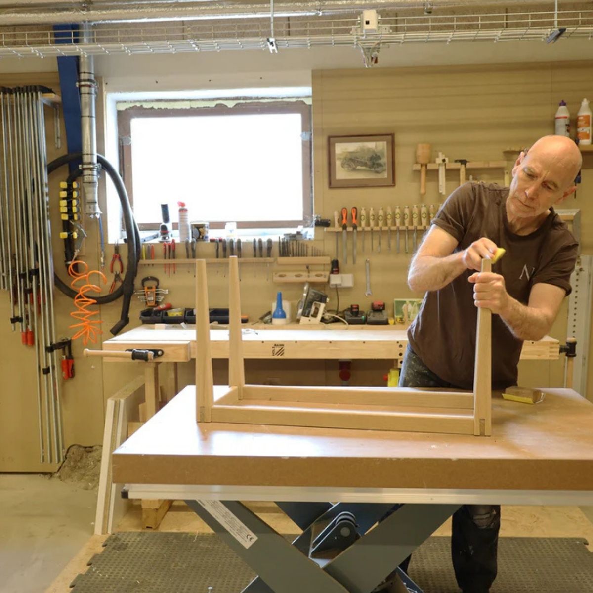 Building a wooden frame in the joinery in Denmark