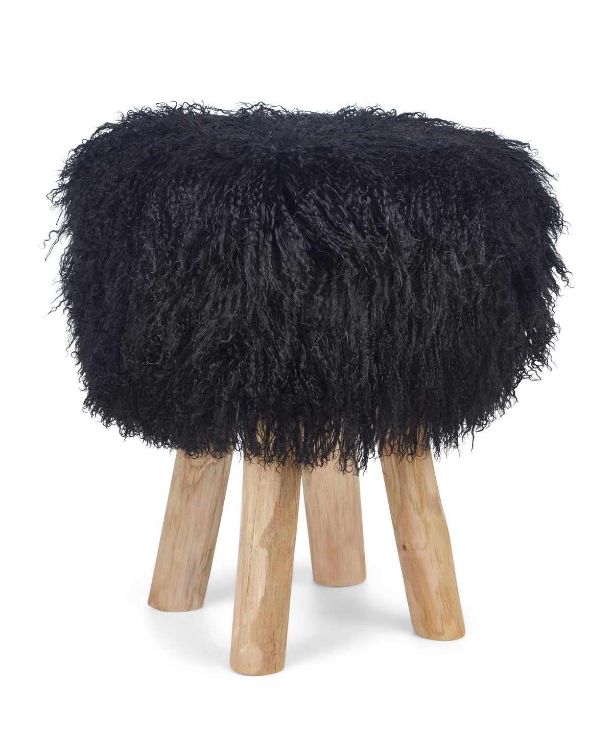 Theo Stool + Cover | Oak Legs | Tibet Sheepskin Black