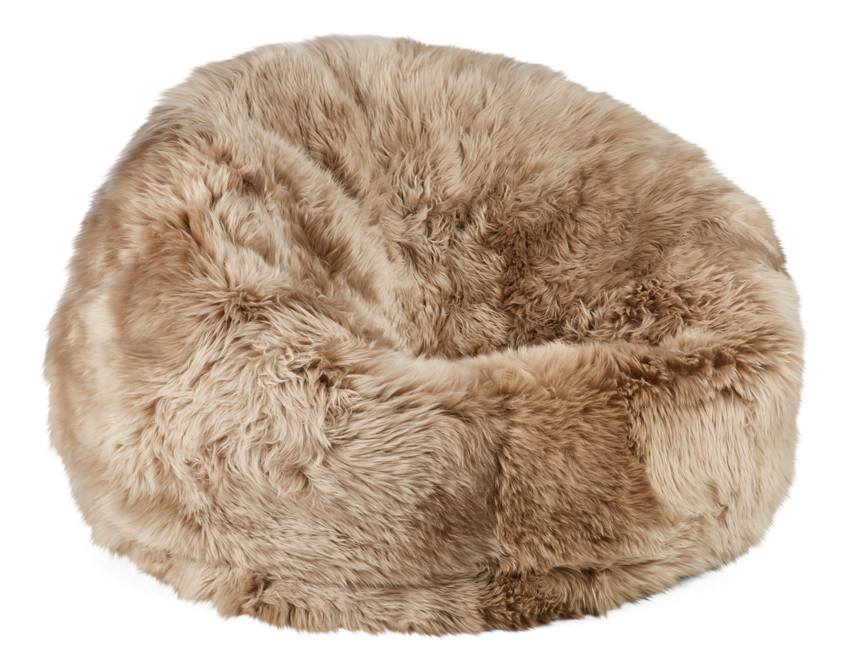 Round Sheepskin Bean Bag | Long Wool | Medium | Large Taupe / D37x36 in