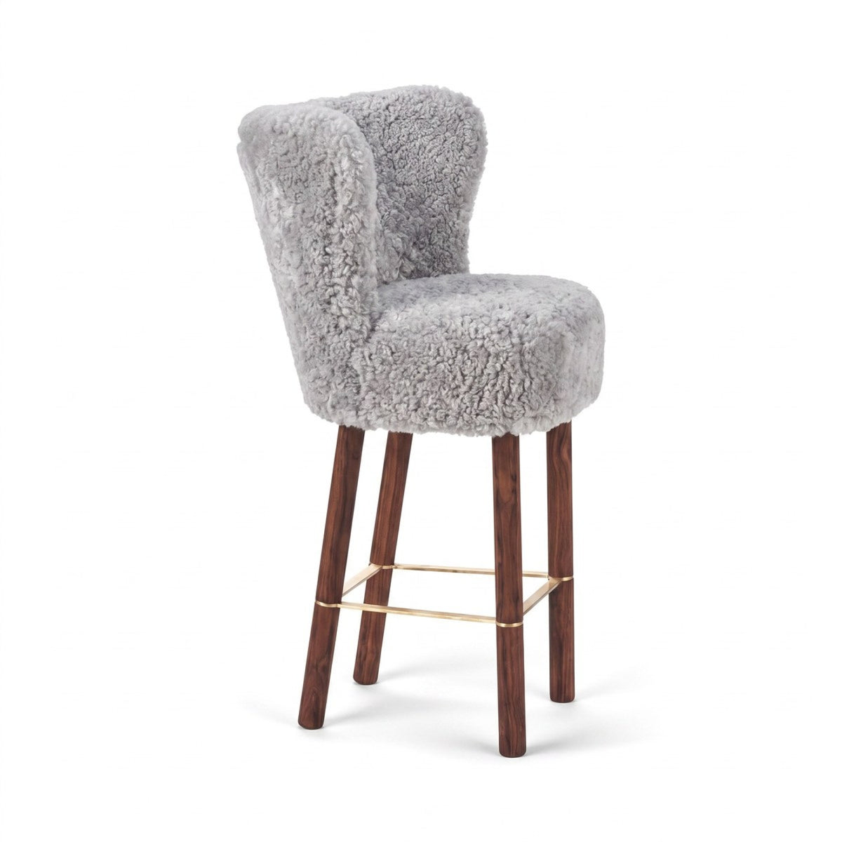 Emilia Bar Stool Light Grey / Walnut Legs w. Brass Frame